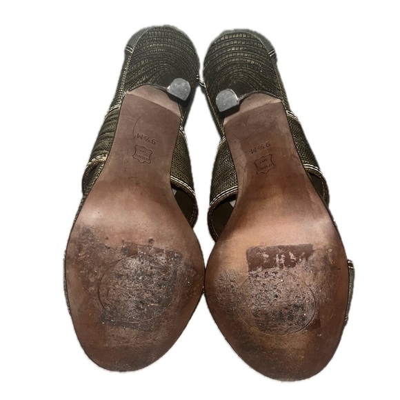 Tory Burch Geoff Olive Green & Gold Caged Heel Sandals 9.5M, Used - Picture 9 of 15